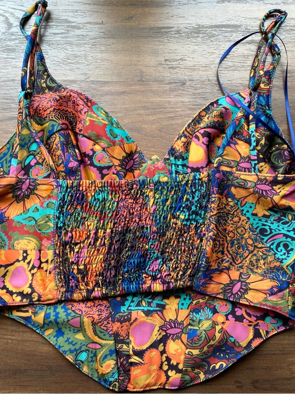 Floral Patchwork Bustier Crop Top - Multicolor - Picture 4 of 7